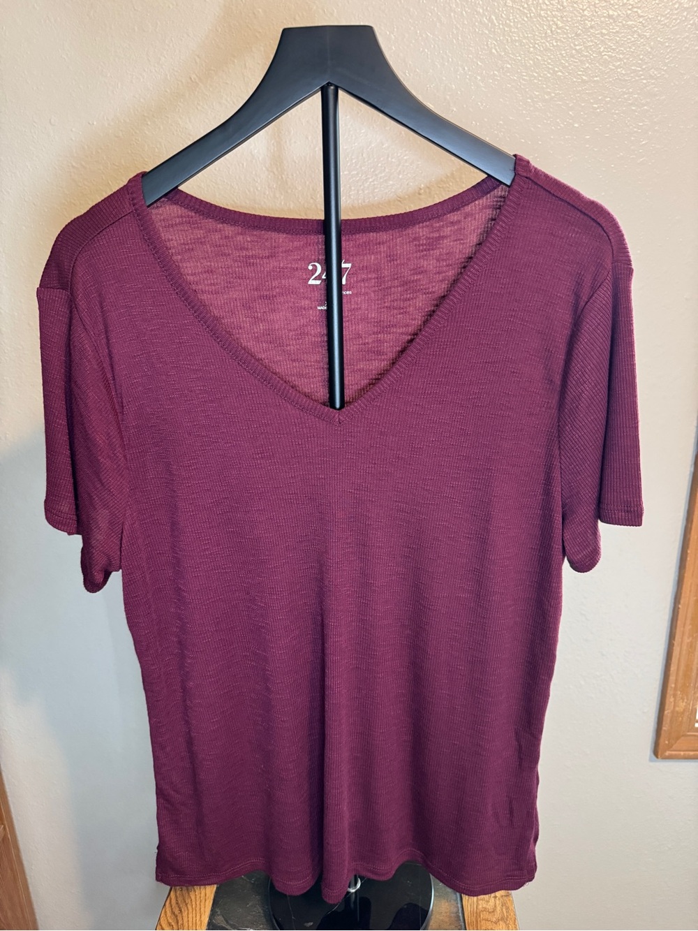 Maurices Burgundy V-Neck Short Sleeve Top